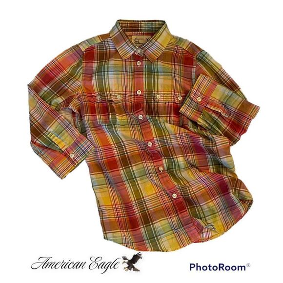 American Eagle Outfitters SZ S/P Woman’s JR Button Down Plaid Top - Picture 1 of 10